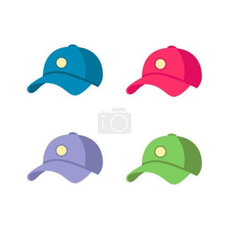 Ilustración de Cap iconos conjunto vector de dibujos animados. Sombrero de béisbol. Cabeza deportiva - Imagen libre de derechos