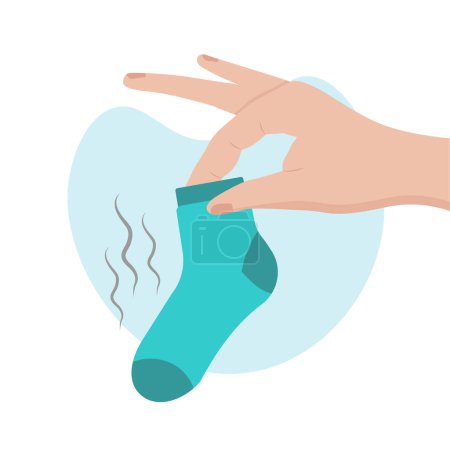 Illustration for Hand holds dirty blue sock. Household and laundry concept - Royalty Free Image