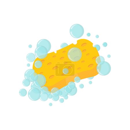 Téléchargez les illustrations : Illustration d'une éponge sur fond blanc, bulles de mousse d'éponge - en licence libre de droit