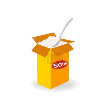 Soda in a craft paper bag and spoon, baking ingredient vector Illustration on a white background