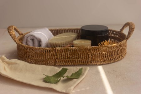 Natural Spa Set with bristle brush. Dry body brushing, Ayurvedic wellness concept, Relaxing Self-Care Routine 