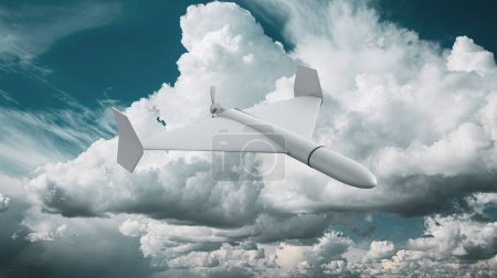 Téléchargez les photos : 3d rendre drone Bomber dans un ciel nuageux Ukraine-Russie guerre - en image libre de droit