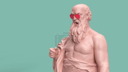 3d render indignant man with a beard with a bald head in pink sunglasses pastel colors