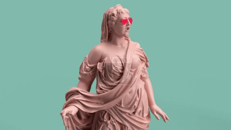 Foto de 3d renderizar la cultura mujer vestida con túnicas escultura mármol rosa verde - Imagen libre de derechos