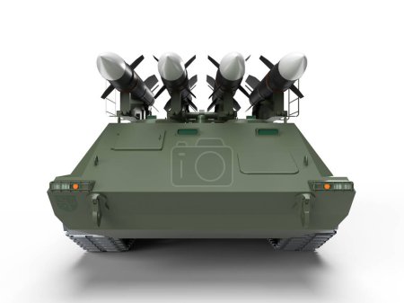 Téléchargez les photos : Système de missile automoteur de rendu 3d sur fond blanc chenilles - en image libre de droit