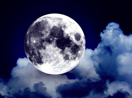 Foto de 3d renderizar gran luna cielo oscuro y nubes - Imagen libre de derechos