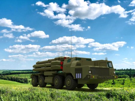 Téléchargez les photos : 3d rendre volée système de tir ukraine grêle missiles dans la nature guerre - en image libre de droit