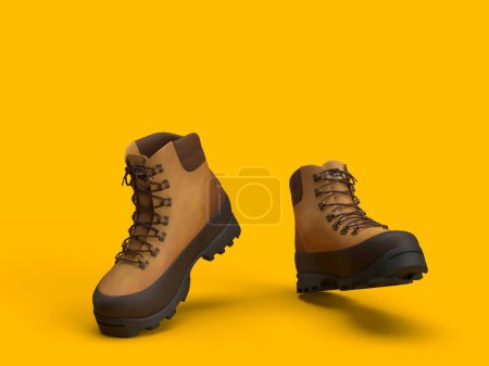 Foto de 3d renderizar dos zapatos en el futuro sobre fondo amarillo, zapatos de estilo concepto de fondo - Imagen libre de derechos