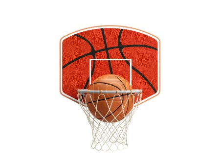 Téléchargez les photos : Basket rendu 3d dans un panier orange isolé sur un fond blanc - en image libre de droit