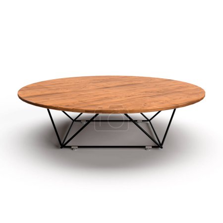 Photo for 3d render round wooden loft table with black metal legs low table - Royalty Free Image
