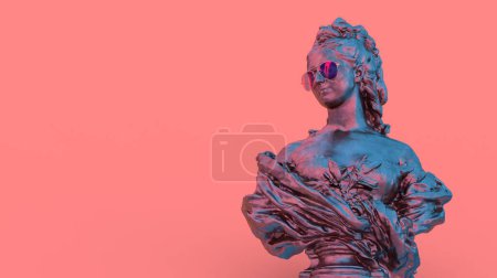 Photo for 3d render antique sculpture of shiny woman on pink background with hand place for text modern art background - Royalty Free Image