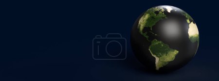 Foto de 3d renderizar la tierra sobre un fondo negro en el lado derecho en el espacio - Imagen libre de derechos