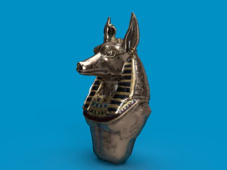 Statette 3D en or de tête de chien anubis culture égyptienne