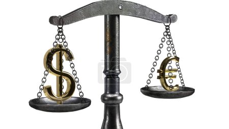 Photo for 3d render euro and dollar symbol on scales the dollar outweighs the euro - Royalty Free Image