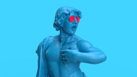 Photo for 3d render man shouts sculpture blue background emotional background advertisement promotion - Royalty Free Image