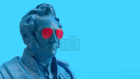 Téléchargez les photos : Buste de rendu 3d de l'homme avec des brûlures latérales fond bleu antique - en image libre de droit