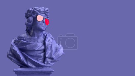 3d render, Very Peri color violet bust of a man on the left side of the background
