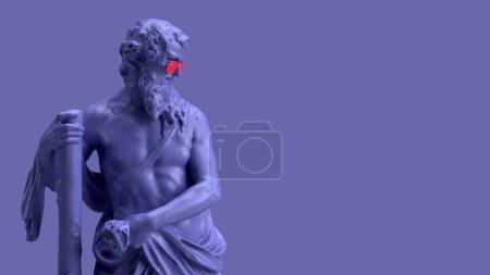 Photo for 3d render, Very Peri color violet a statue with a stick on the left side of the background - Royalty Free Image