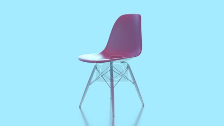 Téléchargez les photos : Chaise en plastique rose bleu rendu 3d sur quatre pieds, cadre moderne en métal rond en bois - en image libre de droit
