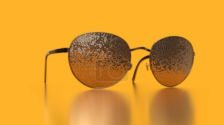 Photo for 3d render golden sunglass in yellow background - Royalty Free Image
