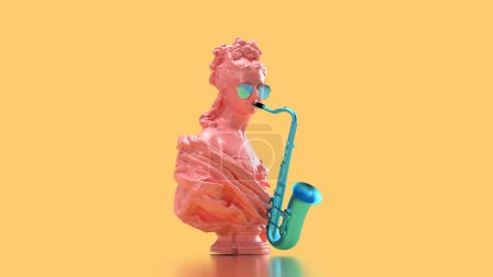 Téléchargez les photos : 3d render woman bust with saxophone - en image libre de droit