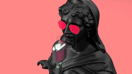 Photo for 3d render pink background black singer romantic music - Royalty Free Image