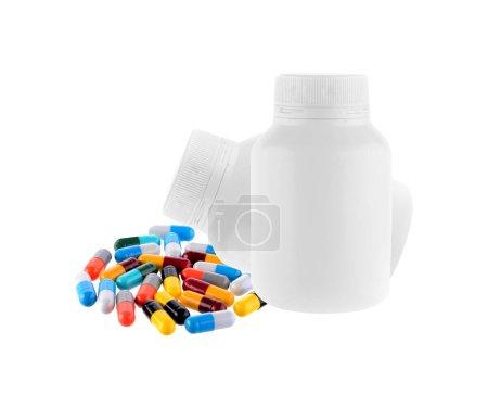 Téléchargez les photos : Flacons de médicaments sur fond blanc - en image libre de droit