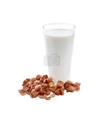 Téléchargez les photos : Verre de lait et de céréales sur fond blanc - en image libre de droit