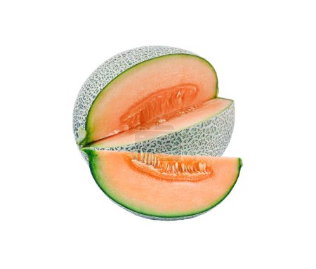 Téléchargez les photos : Tranche de cantaloup sur fond blanc - en image libre de droit