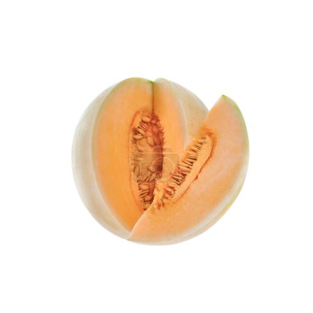 Téléchargez les photos : Tranche de melon cantaloup isolée sur fond blanc - en image libre de droit