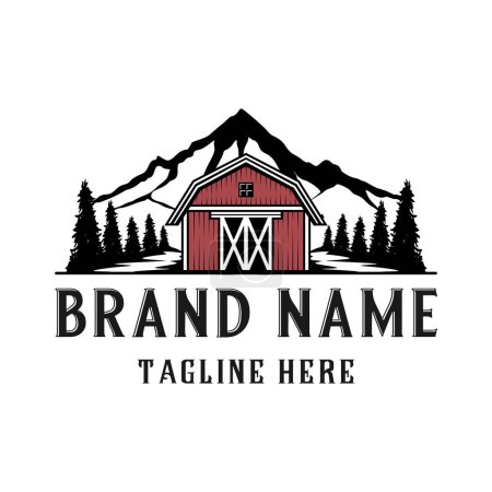 Photo for Farm vintage logo. farm barn, trees and mountains elements. - Royalty Free Image