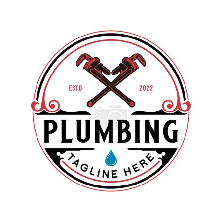 Illustration for Pipe repair vector logo design. the concept of a wrench that can be adjusted, for plumbing repairs and home maintenance. - Royalty Free Image