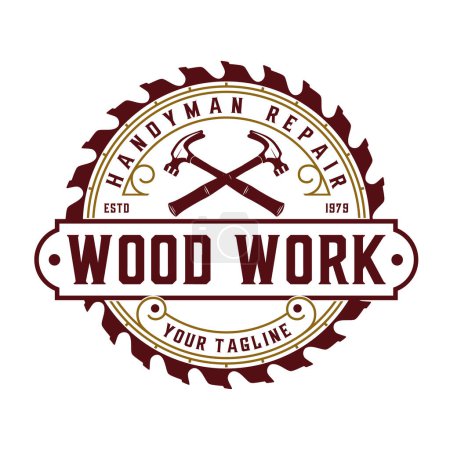 Photo for Carpenter vintage logo. Hand plane and Hammer icon, for woodworking, carpentry, furniture design - Royalty Free Image