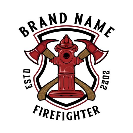 Téléchargez les illustrations : Logo de pompier, bouche d'incendie, hache, bouclier, conception de pompier - en licence libre de droit