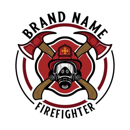 Téléchargez les illustrations : Conception de logo pompier. avec le concept de haches et casques de pompiers - en licence libre de droit