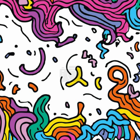 Ilustración de Outlined Doodles With Colourful Waves Vector Background. - Imagen libre de derechos