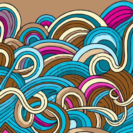Ilustración de Outlined Doodles Random Colourful Waves Vector Background. - Imagen libre de derechos