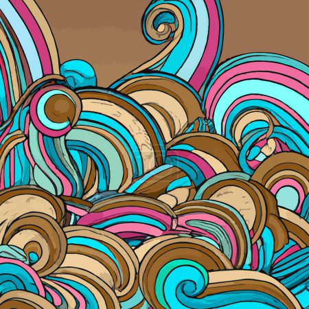 Illustration for Outlined Doodles Random Colourful Waves Background. - Royalty Free Image