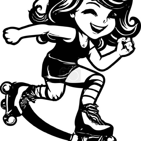 Illustration for Girl On Skates 2D Vector Illustration. - Royalty Free Image