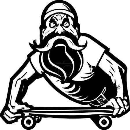 Illustration for Grim Bearded Man And Skateboard Logo. - Royalty Free Image