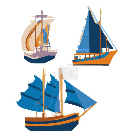 Illustration for Asian Sailing Ships Colorful Vector Icons Separated On White Background. Handmade vector art. - Royalty Free Image