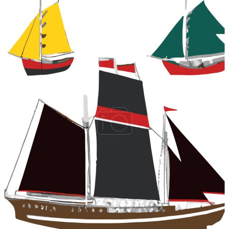 Illustration for Vector Icons Of Sailing Ships. Handmade vector art. - Royalty Free Image