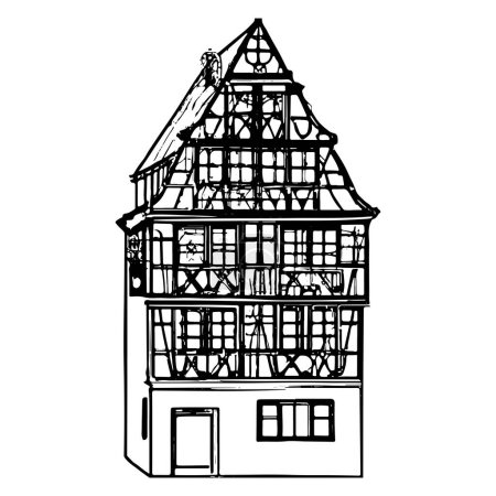 Téléchargez les illustrations : Outline Vector Drawing Of South German House Icon. Handmade vector art. - en licence libre de droit