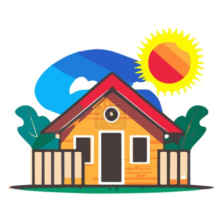 Téléchargez les illustrations : Small House Icon In Summer Illustration. Handmade vector art. - en licence libre de droit