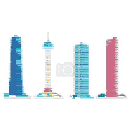 Ilustración de Asian Skyscrapers Icons Separated On White. Handmade vector art. - Imagen libre de derechos
