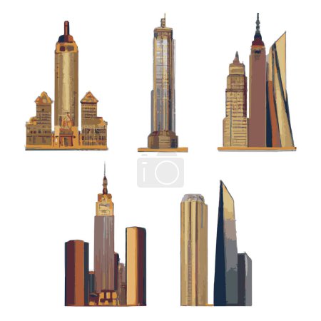 Illustration for American Skyscrapers Set Of Vector Icons Separated On White. Handmade vector art. - Royalty Free Image
