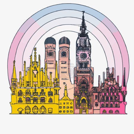 Téléchargez les illustrations : Munich, Allemagne Illustration d'architecture ancienne - en licence libre de droit