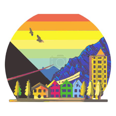 Téléchargez les illustrations : Andorre La Vella, Vector Skyline Illustration - en licence libre de droit