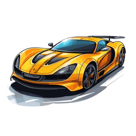 Orange Sports Car Of Vector Illustration, In The Style Of Modern Ink Painting, Colorful