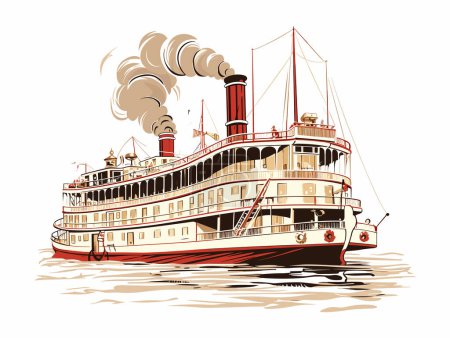 Illustration for Large steamboat retro in hand-drawn style - Royalty Free Image